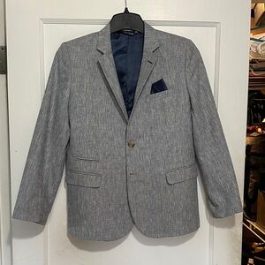 Boys Navy Textured Blazer with Navy Pocket Square